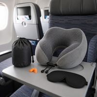 Kit viaje cojín cuello color GRIS espuma viscoelástica tapaoido tapaojos y bolsa cierre de cordon