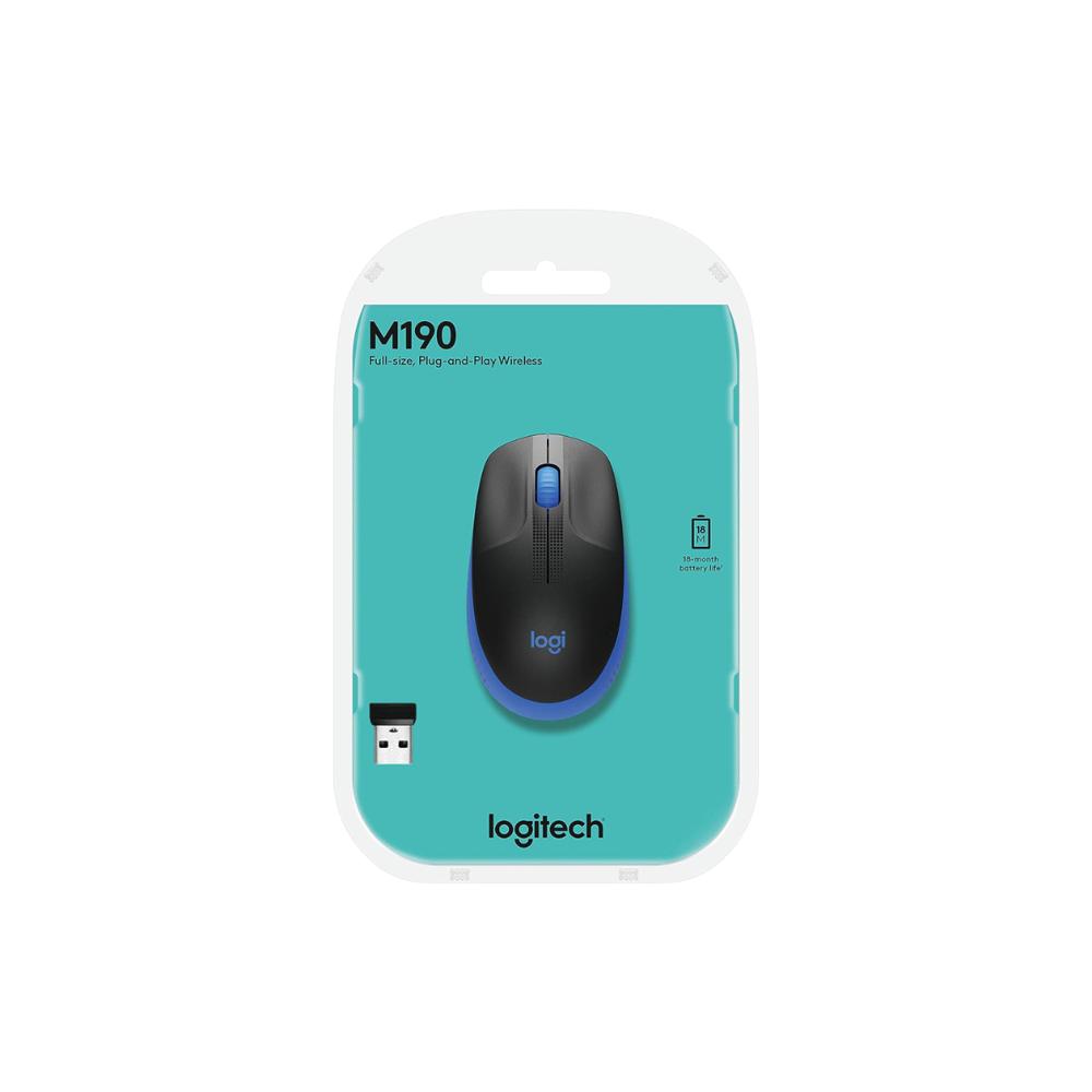 MOUSE LOGITECH M190 WIRELESS FULL-SIZE BLUE 910-005903