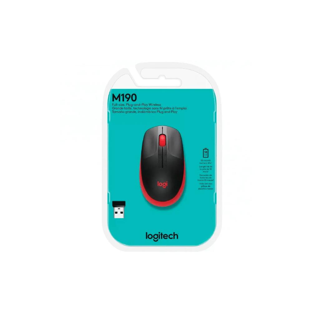 MOUSE LOGITECH M190 WIRELESS FULL-SIZE RED 910-005904