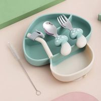 Plato infantil  de silicona y cubiertos modelo Honguito