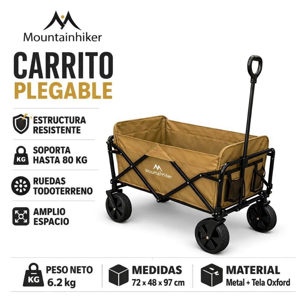 CARRO PLEGABLE GRANDE PORTÁTIL DE 80 KG PARA CAMPING Y COMPRAS - 72x48x97 CM