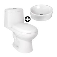 COMBO Trebol: Inodoro One Piece Savona Pro Blanco + Ovalin Circular Priano 37cm Blanco