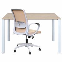 Set 1 Escritorio Krona Pequeño 90x50 RovereBlanco y 1 Silla Lacoste Beige Claro Estructura Gris