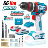 Taladro Atornillador Percutor Industrial 13mm Total TIDLI20668 20V 66Nm 2Bat x 2Ah Brushless