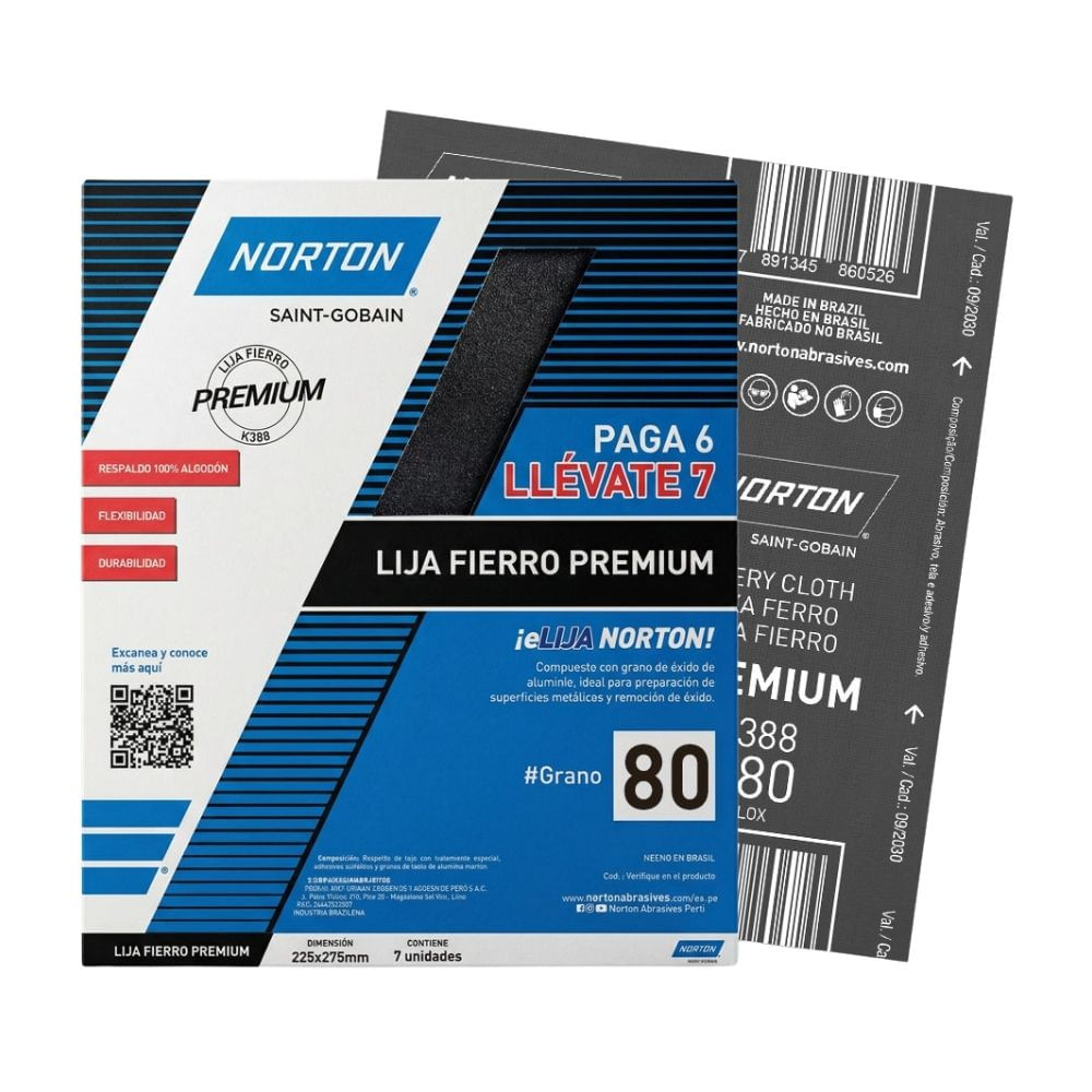 Pack Lija Fierro Premium Nor Gr80 7 unidades Norton