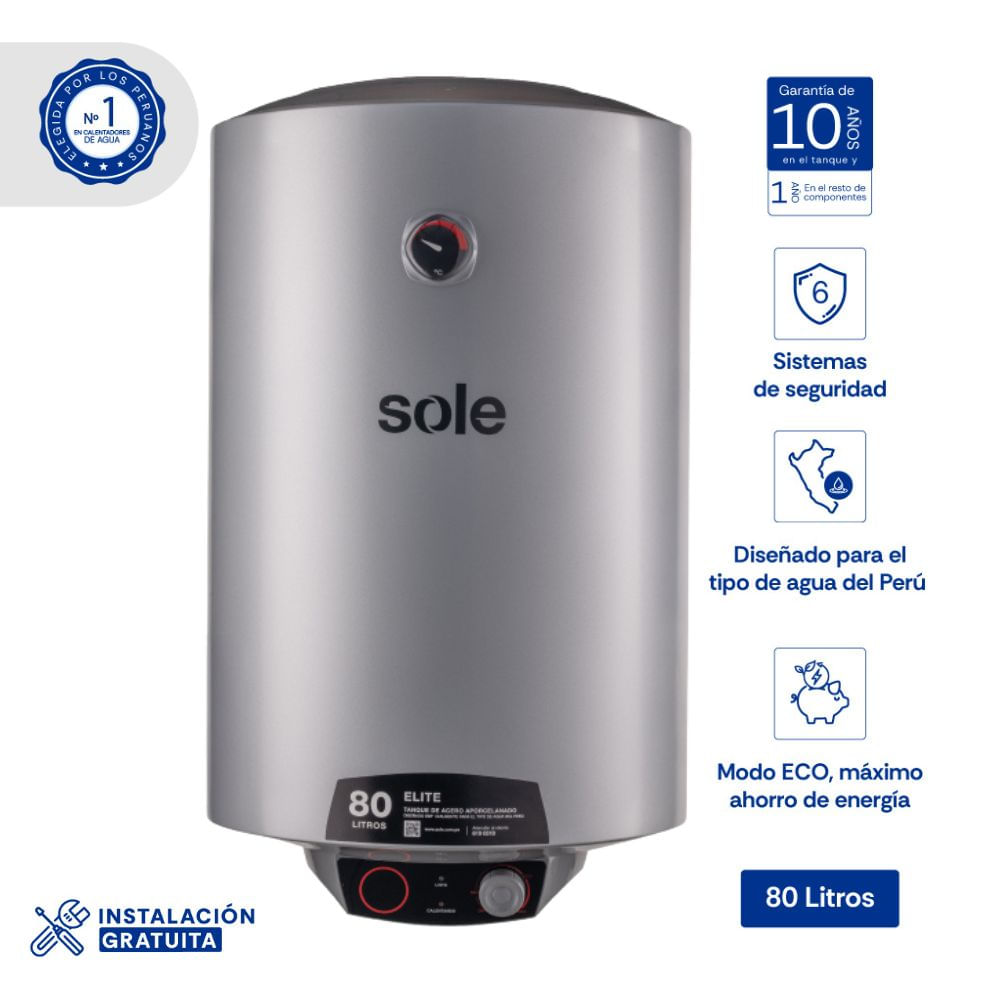 Terma Eléctrica Sole Elite 80L para Pared