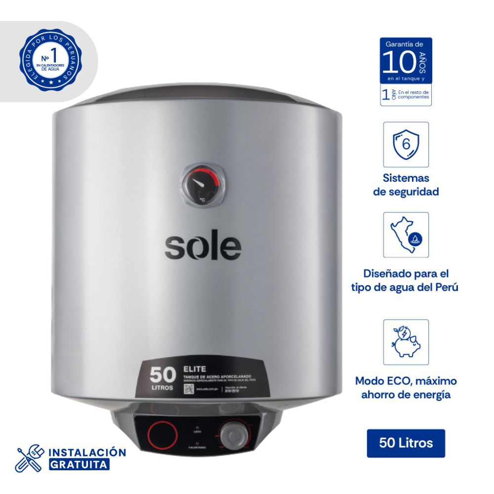 Terma Eléctrica Sole Elite 50L para Pared