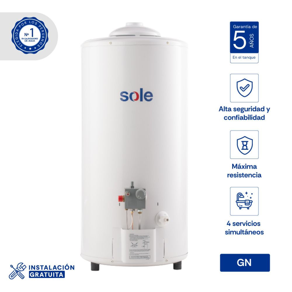 Termotanque a Gas Sole 75L Blanco de Acero Aporcelanado