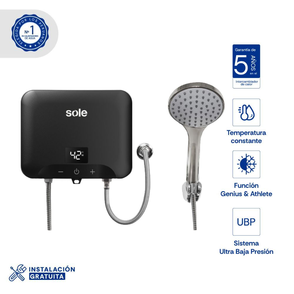 Rapiducha Sole Start Temppro 5500W Eléctrica ABS 60 °C Adosada a la Pared con Accesorios