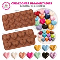 Pack de 2 Moldes de Silicona de 15 y 8 Corazones Diamantados para Repostería