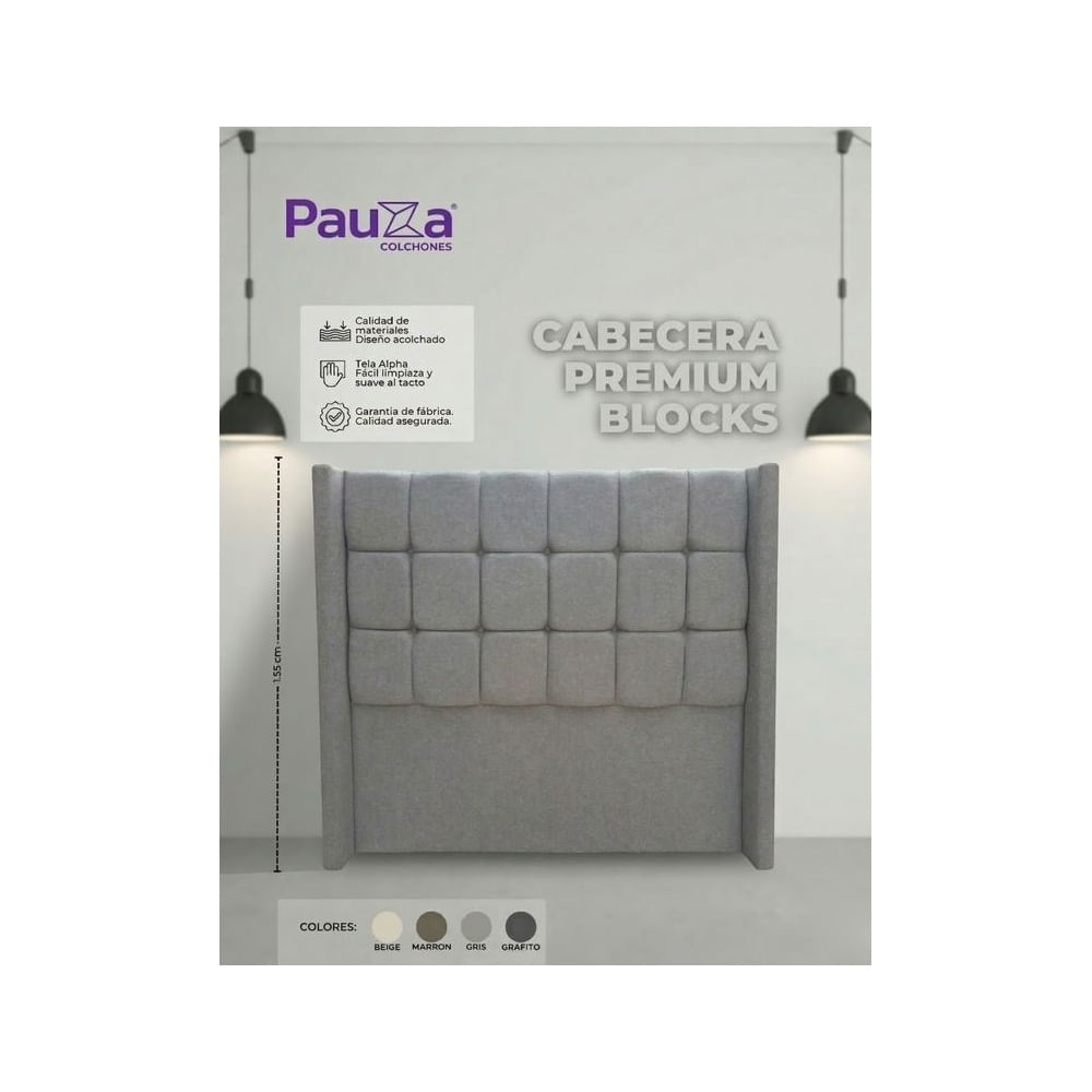 CABECERA PAUZA PREMIUM BLOCKS 1.5 PLZ GRIS