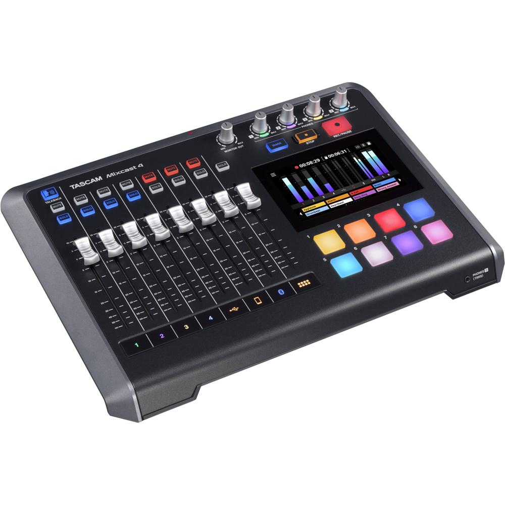 TASCAM Mixcast 4 Mezclador de Podcast y Grabador con 4 Entradas XLR-1/4"" y Pantalla Tácti