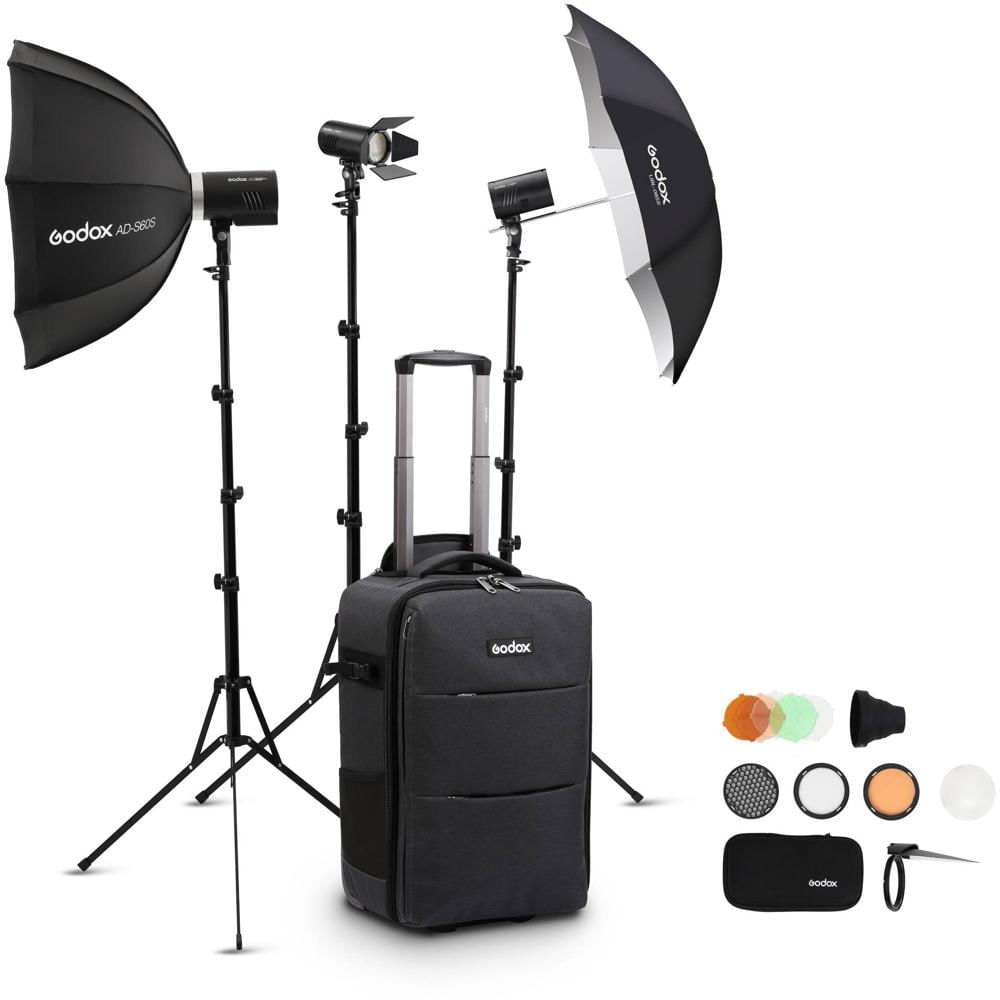 Godox Kit de Iluminación AD300Pro y AD100Pro - 3 Luces, 2 Flashes AD100Pro, 1 Flash AD300