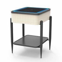 Mesa con Repisa y Parlantes Bluetooth Cargador Inalambrico USB para Celulares Luces LED Entrada AUX