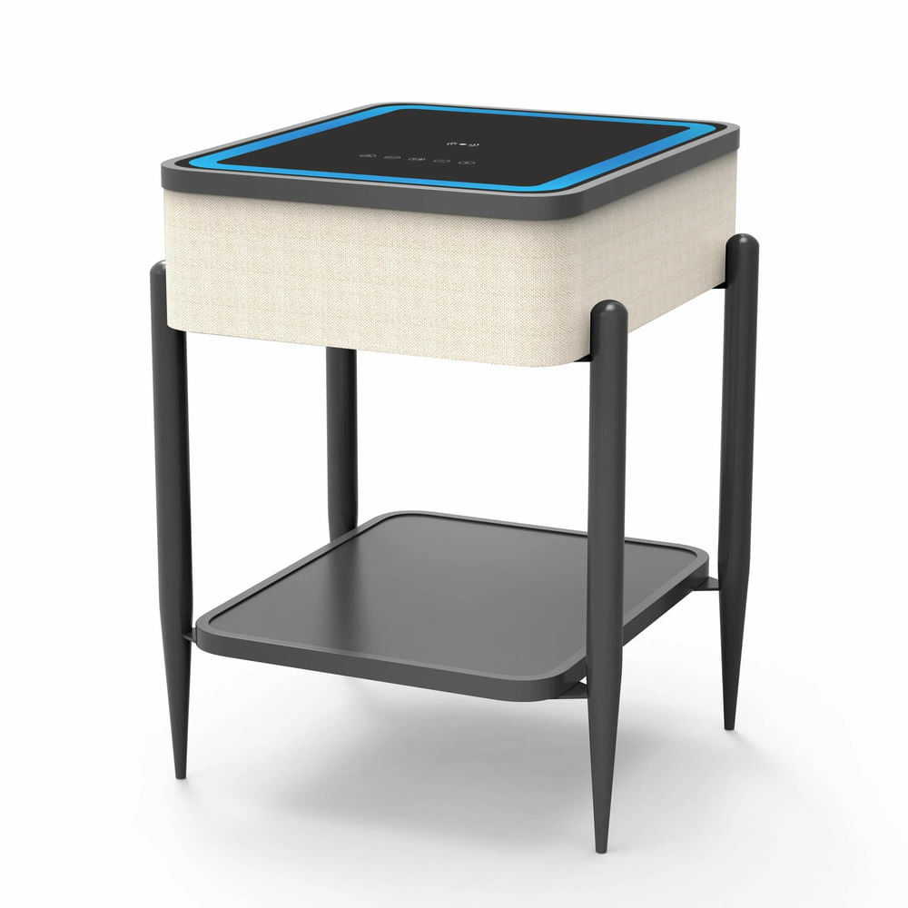 Mesa con Repisa y Parlantes Bluetooth Cargador Inalambrico USB para Celulares Luces LED Entrada AUX