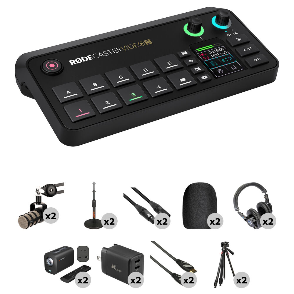 RODE RODECaster Video S Consola de ProducciÃ³n Todo en Uno para Podcasting con Kit de 2 CÃ