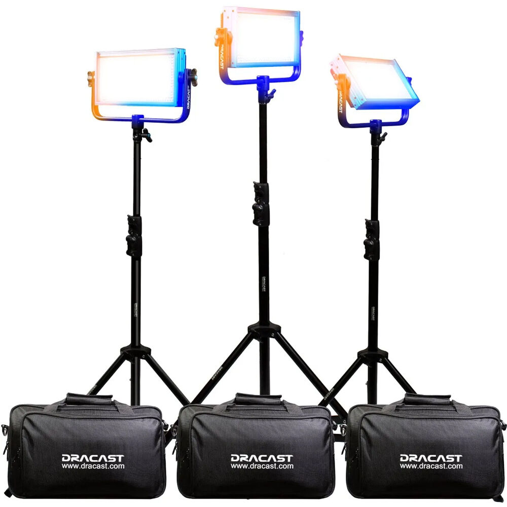 Dracast Pro Series LED500 Bi-Color Kit 3 Luces con Soportes, 3200-5600K, CRI 96