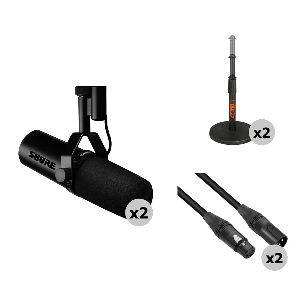 Shure SM7dB Micrófono Vocal para 2 Personas con Preamp Integrado, Soportes de Mesa y Cabl
