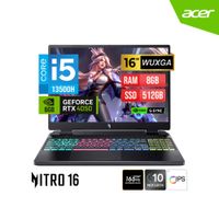 LAPTOP ACER NITRO 16 AN16-51-54NQ 16   WUXGA Intel I5 13500H  8GB DDR5  512GB  Nvidia RTX4050 6GB