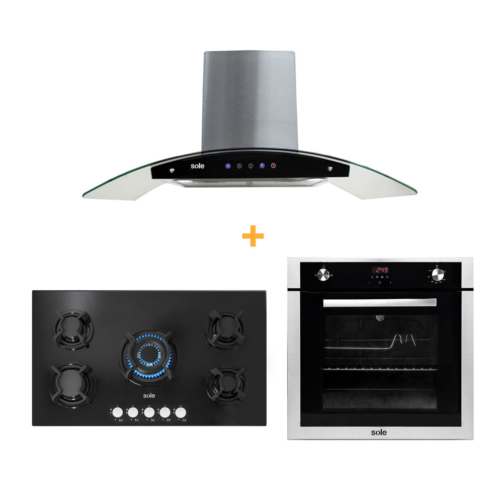 COMBO Sole: Cocina empotrable SOLCO033 + Campana Venus Classic + Horno a gas empotrable SOLHO007