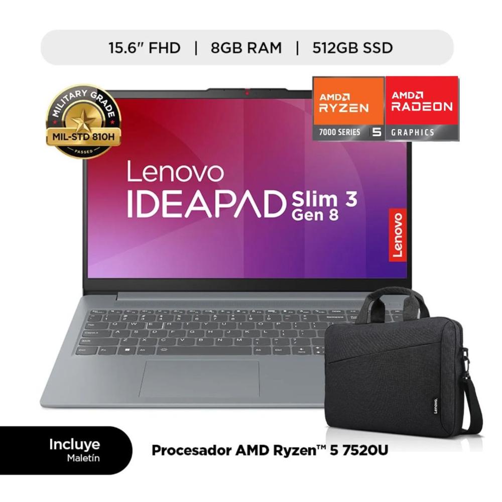 Laptop Lenovo Ideapad Slim 3 AMD Ryzen 5 8GB 512SSD 15.6 FHD Incluye Maletín Lenovo