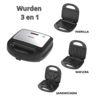 Sandwichera Wurden 3 en 1 750 Watts Placas Intercambiables WSM-BRATEN31 Nuevo Modelo