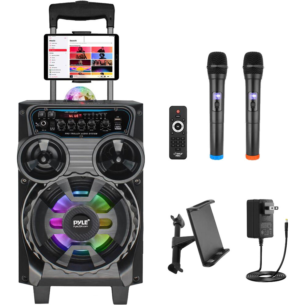 Pyle Pro PPHP87BTA Altavoz PA Portátil Bluetooth 8"" 580W con Luces Multicolores y Micróf