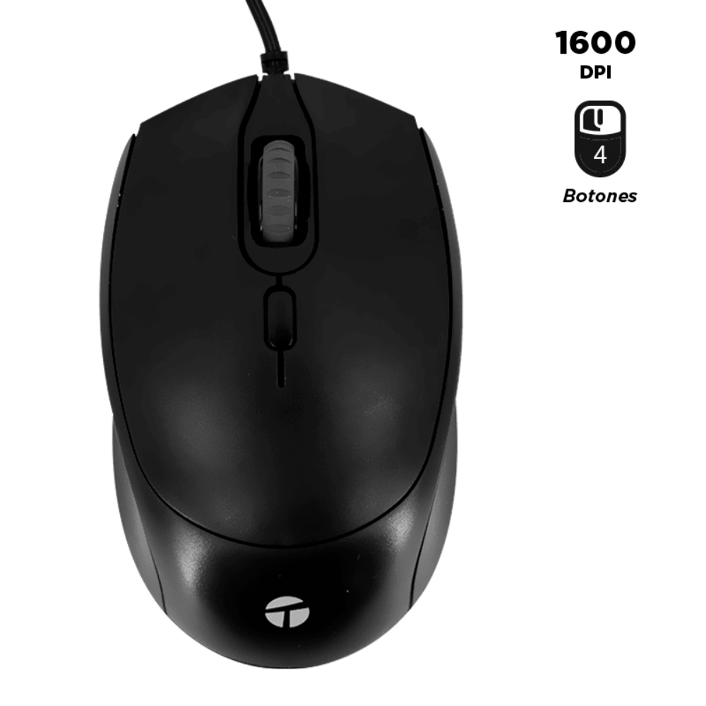 MOUSE ÓPTICO TEROS TE-1222S - USB DE 4 BOTONES 800-1200-1600 DPI TE-1222S