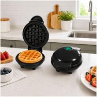 Mini Wafflera Antiadherente Eléctrica Portátil de 350W Negro