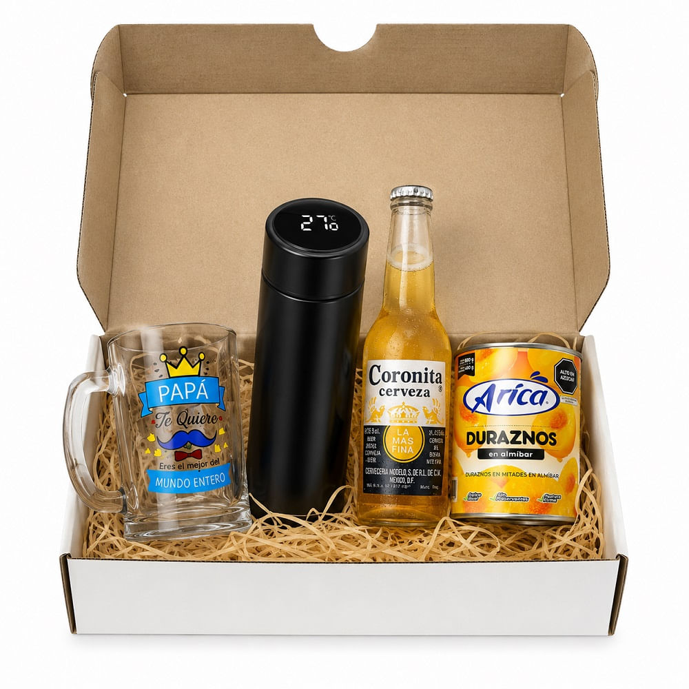 Set de una Taza Chop de Vidrio Termos Regalos Dia del Padre