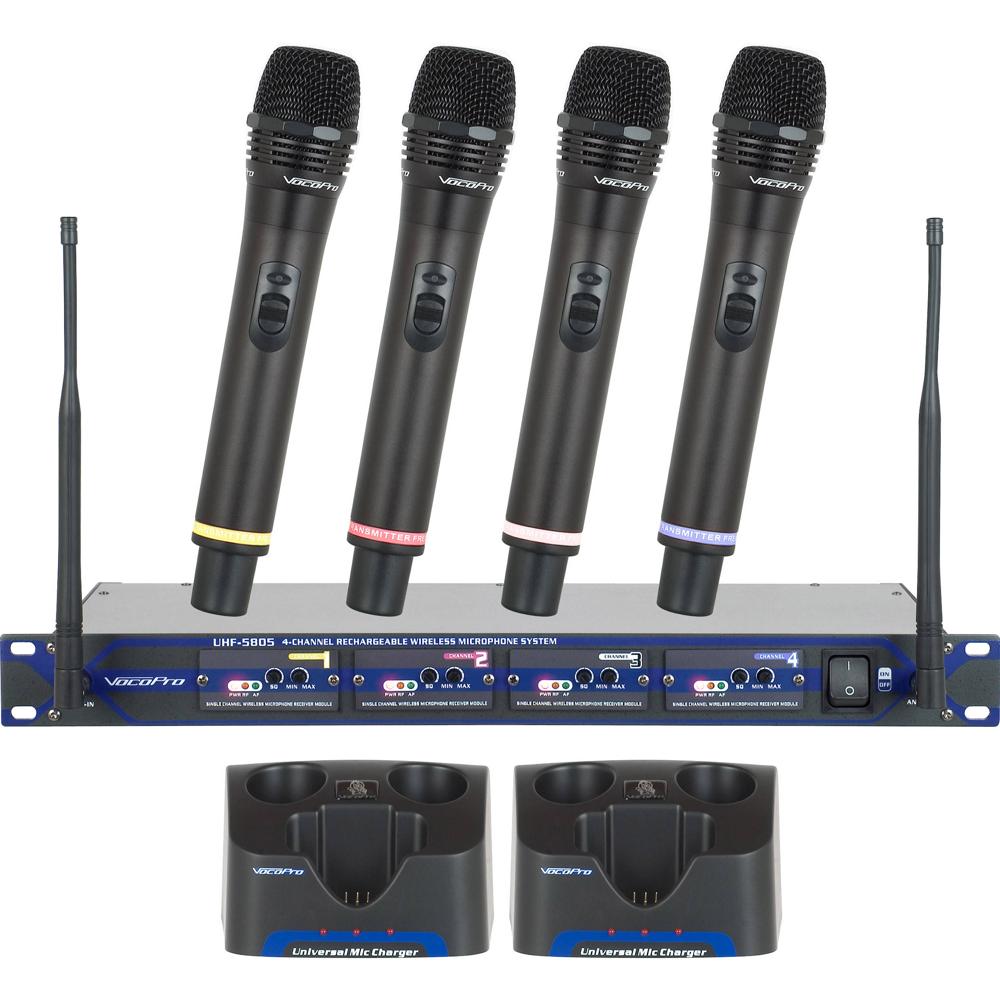 VocoPro UHF-5805-9 Sistema de Micrófono Inalámbrico Profesional Recargable de 4 Canales