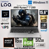 Laptop Lenovo LOQ 15AHP10 AMD Ryzen 7 250 16GB RAM 512GB SSD RTX 5060-8GB 15.6  FHD 144 - 83JG007PUS