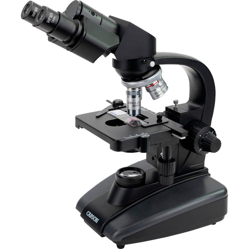Carson Microscopio Compuesto Binocular Avanzado 40x-1600x con Iluminación LED, Objetivos