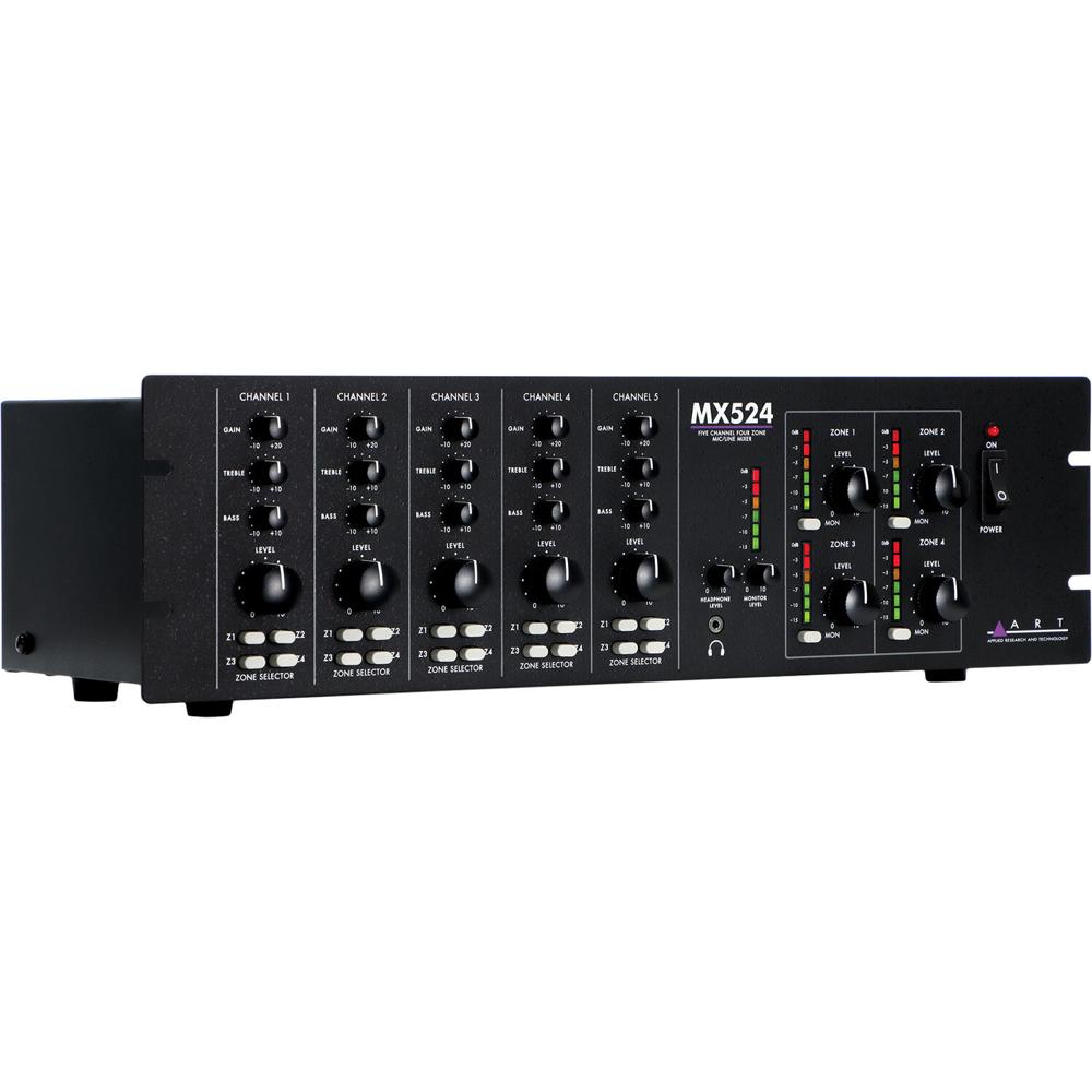 ART MX524 Mezclador Mic/Línea 5 Canales 4 Zonas con Phantom Power y Controles de Ecualiza