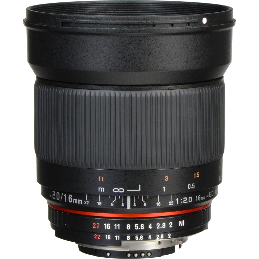 Rokinon Lente 16mm f/2.0 ED AS UMC CS para Montura Nikon F - Gran Angular, Enfoque Manual,
