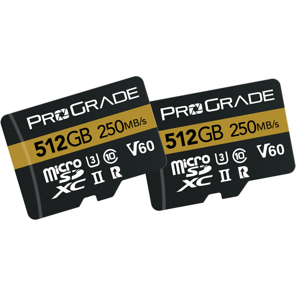 ProGrade Digital microSDXC 512GB UHS-II V60 - 2-Pack, Max 250 MB/s Read, 130 MB/s Write, I