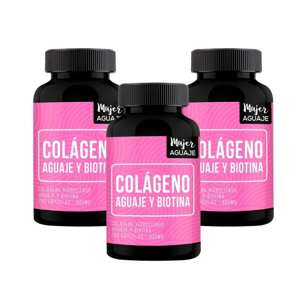 Pack 03 Frascos Colágeno, Aguaje & Biotina 100 Cápsulas Mujer Aguaje
