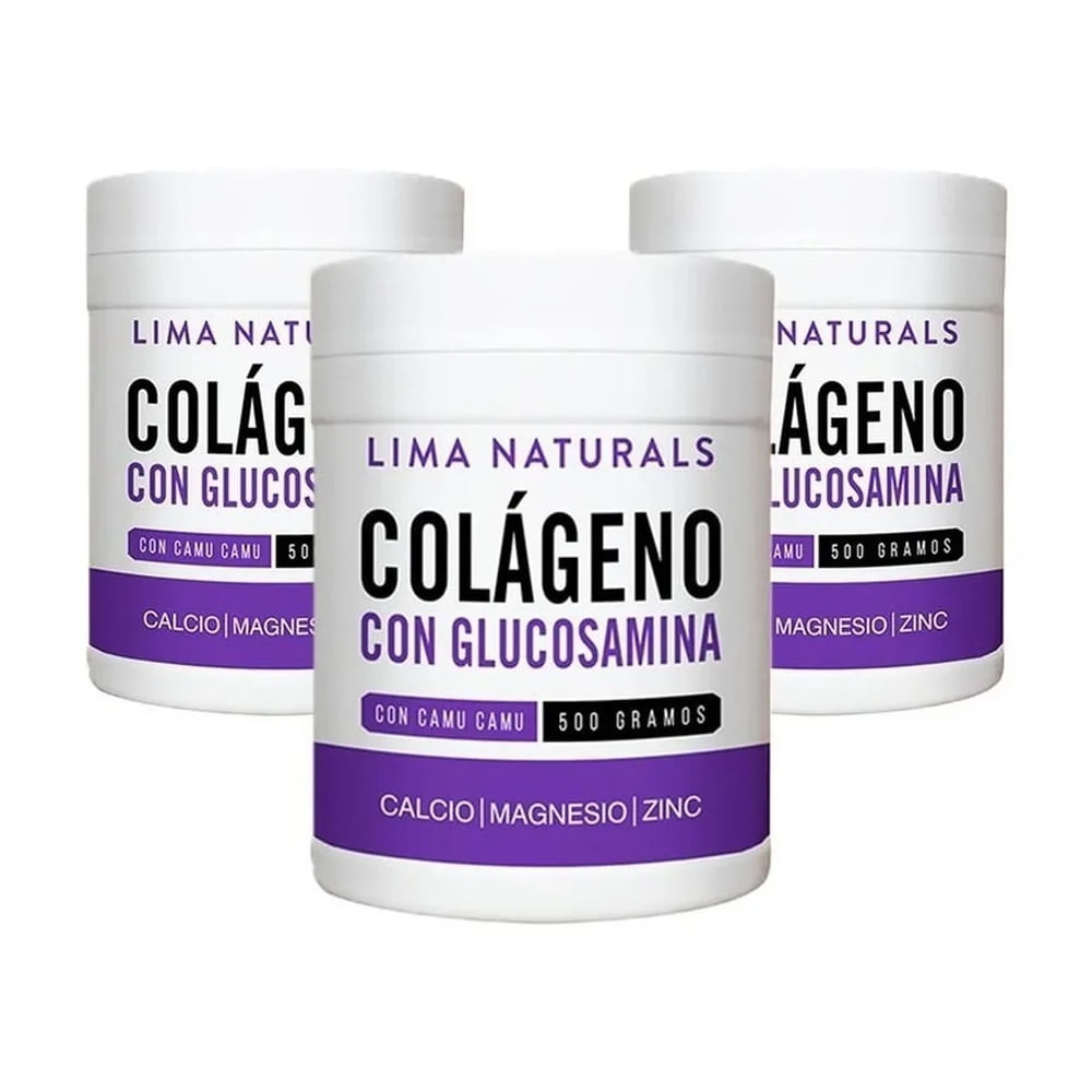 Pack 03 pomos Colágeno con Glucosamina 500 gramos Lima Naturals
