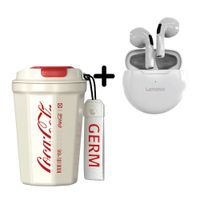Combo Vaso Germ Beige 390ml + Audífono Lenovo HT38 Blanco