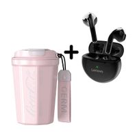 Combo Vaso Germ Rosa 390ml + Audífono Lenovo HT38 Negro