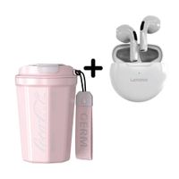 Combo Vaso Germ Rosa 390ml + Audífono Lenovo HT38 Blanco