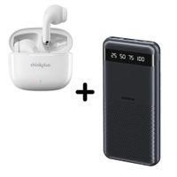 Combo Power Bank Remax RPP-10 Negro + Audífono Lenovo LP40 Pro Blanco