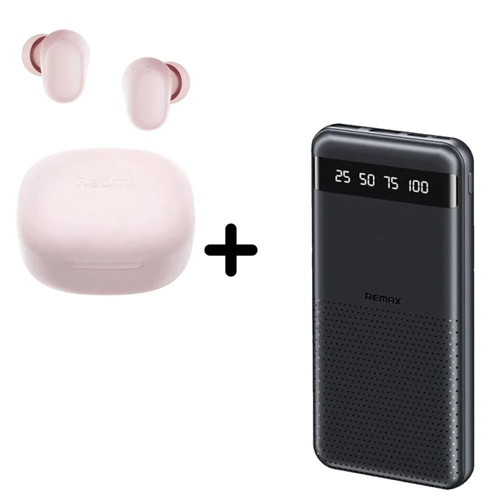 Combo Power Bank Remax RPP-10 Negro + Audífono Xiaomi 6 Play Rosado