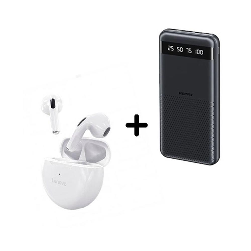 Combo Remax RPP-10 Negro + Audífonos Lenovo HT38 Blanco BT 5.0