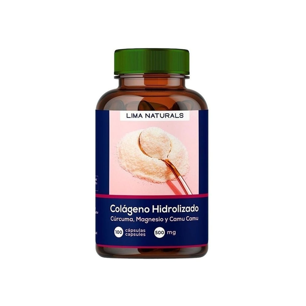 01 Frasco Colágeno Hidrolizado, Cúrcuma, Magnesio & Camu Camu Lima Naturals 100 cápsulas
