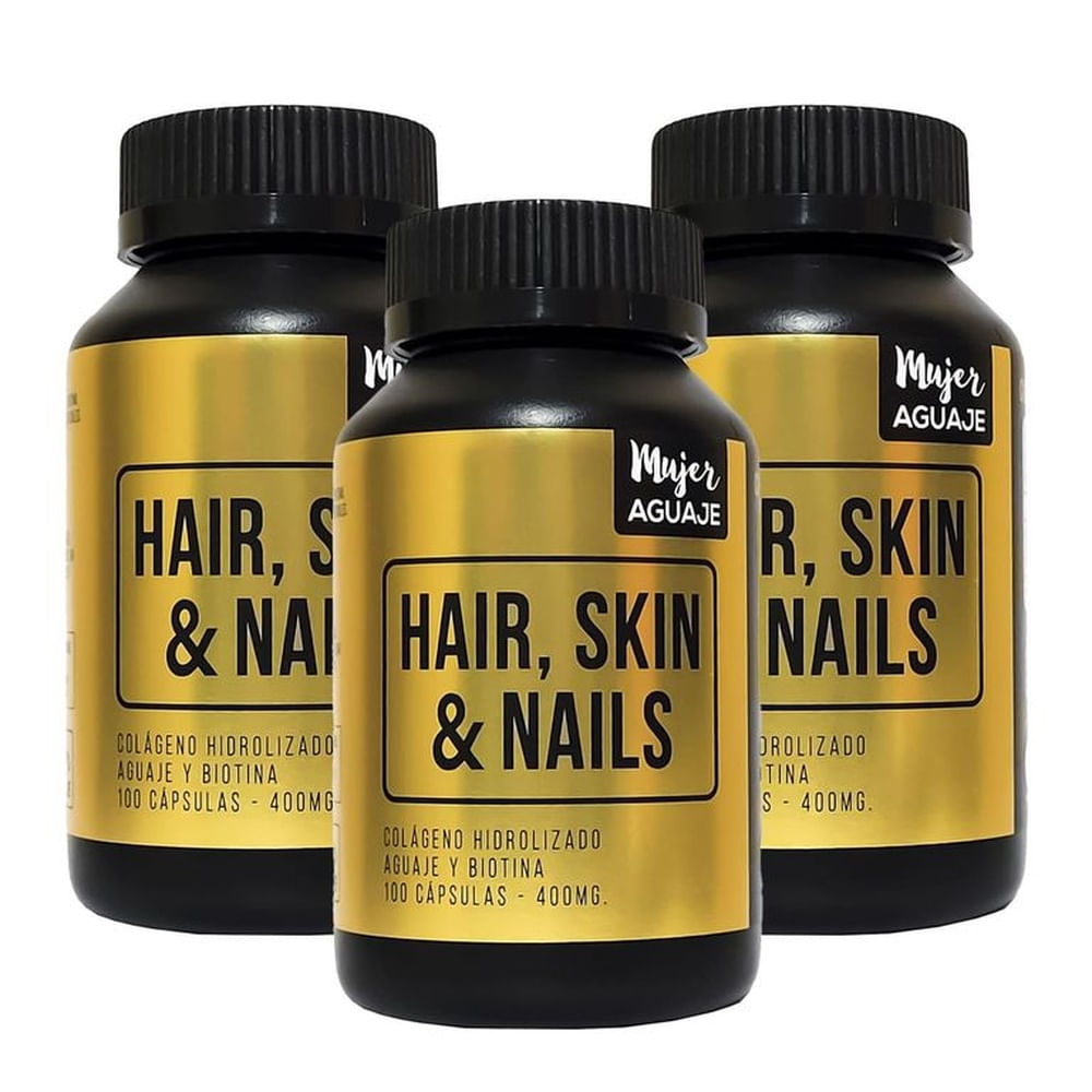 Pack 03 Frascos Hair, Skin & Nails Mujer Aguaje 100 Cápsulas