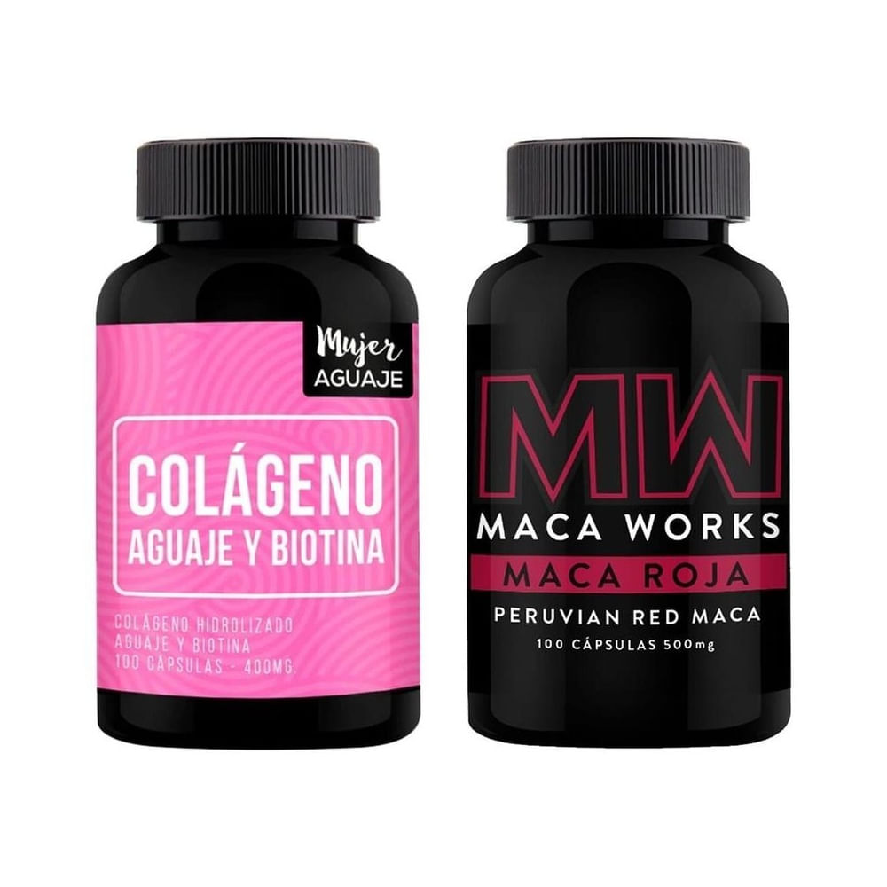 Colágeno Aguaje & Biotina Cápsulas + Maca Roja Cápsulas Maca Works