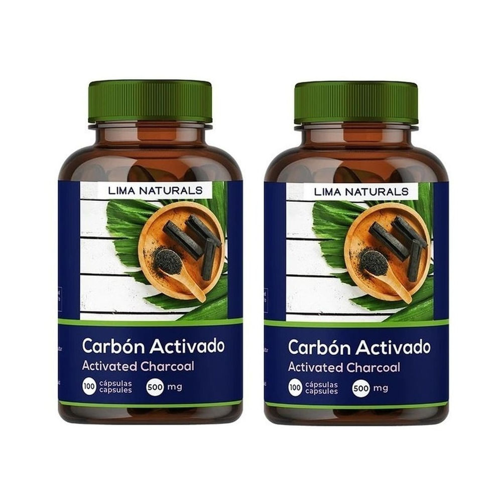 Pack 02 Frascos Carbon Activado Lima Naturals 100 Capsulas