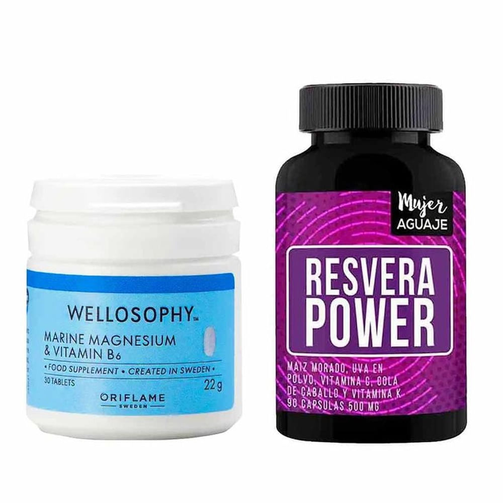Magnesio Marino Tabletas + Resvera Power Cápsulas Mujer Aguaje