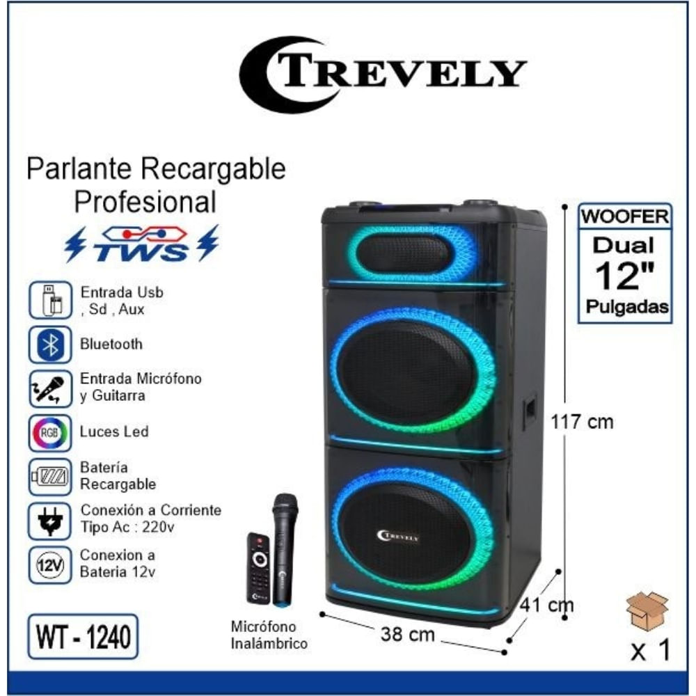 Parlante dual 12 TREVELY WT-1240 500W + karaoke